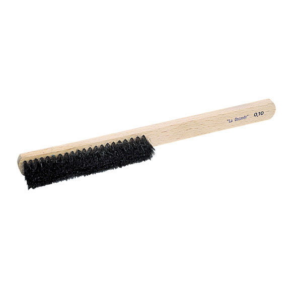 Steel brush with wooden handle