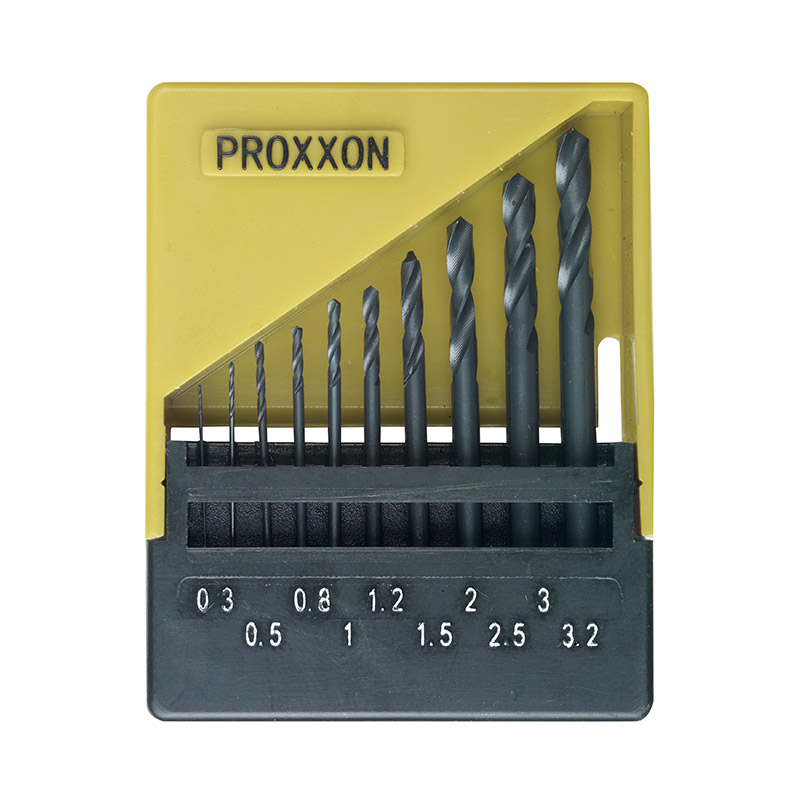 Set of 10 Proxxon HSS twist drills diam. 0.30 to 3.20 mm
