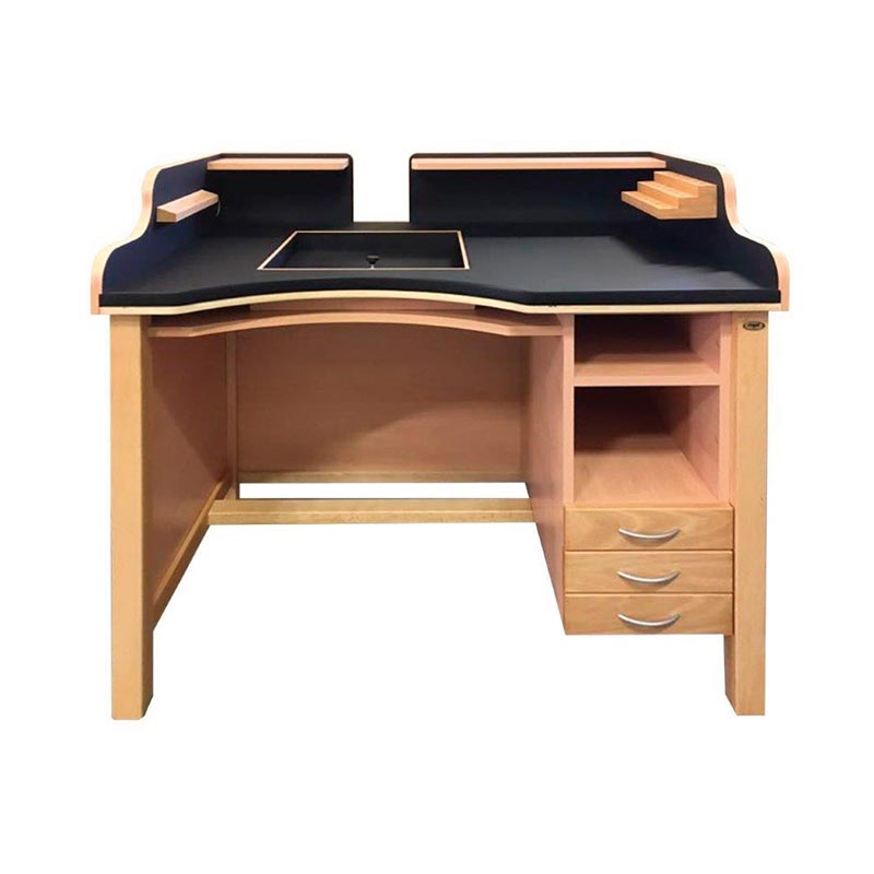 'Karat' individual workbench in solid, polished beechwood with box insert
