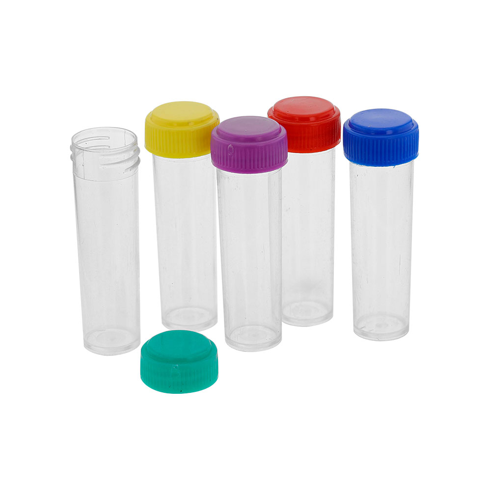 Set of small plastic storage tubes