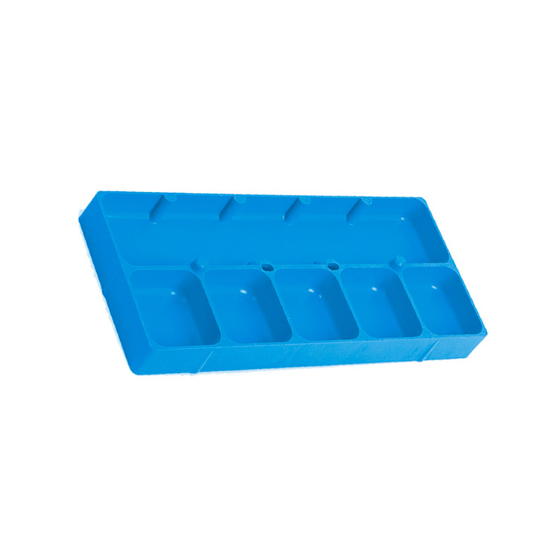 Stackable blue storage box with 6 compartments