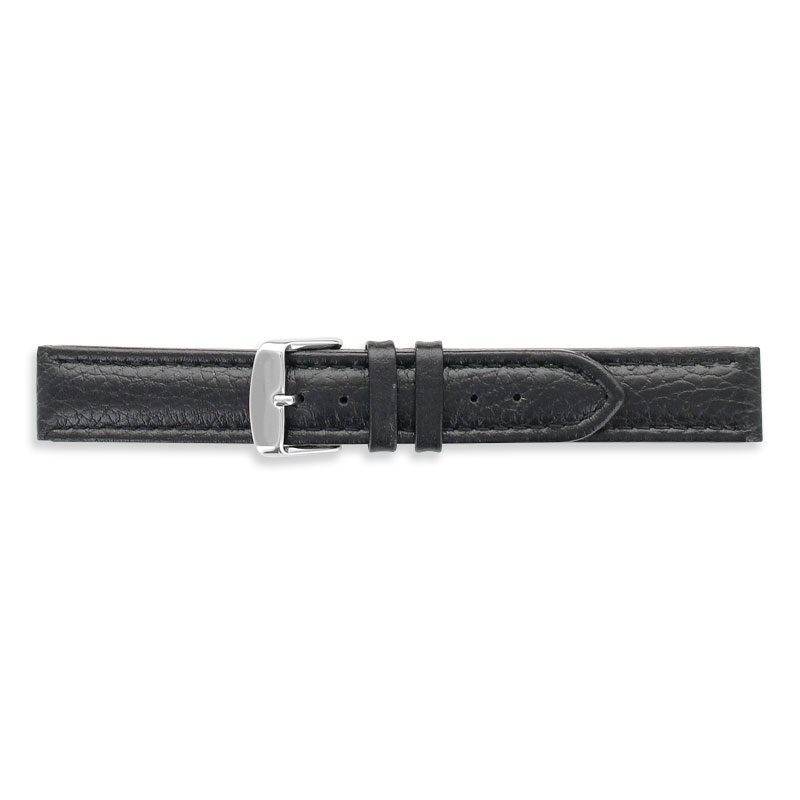 Black premium quality cowhide leather watch strap with steel buckle