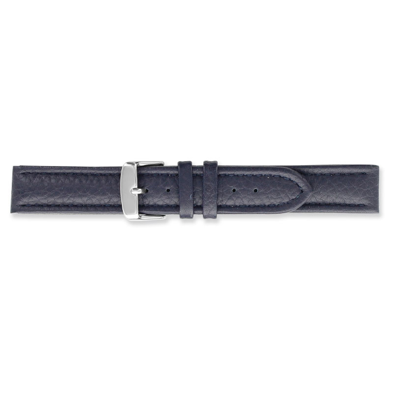Dark blue premium cowhide leather padded watch strap, coordinated stitching, steel buckle