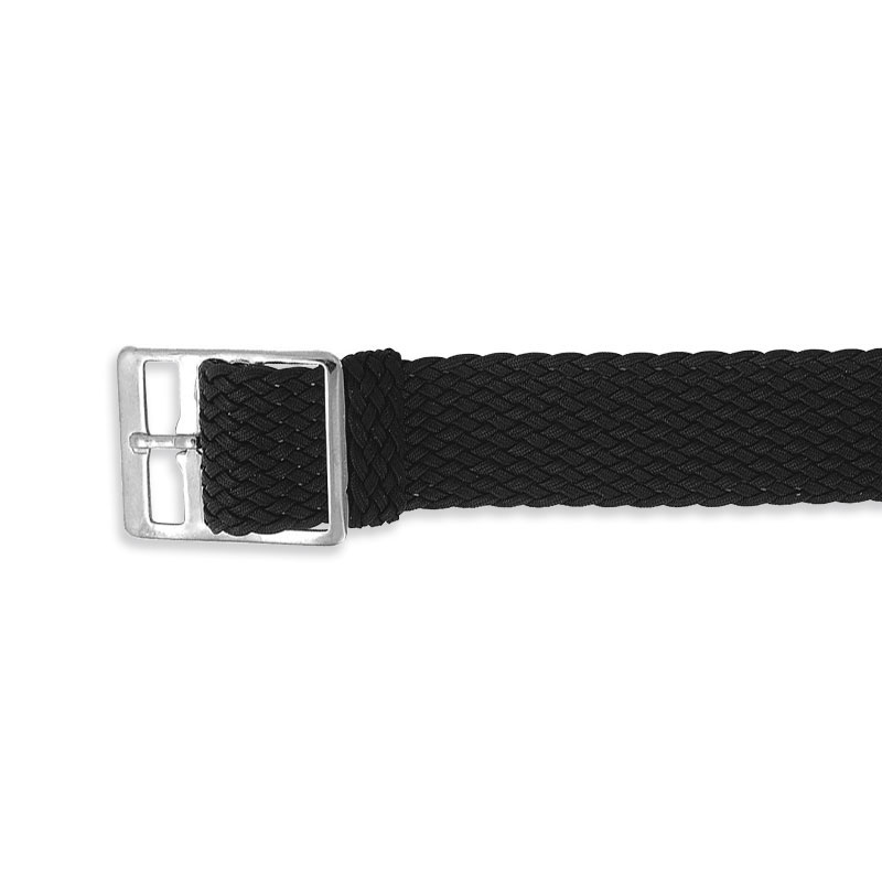 Black plaited Perlon watch strap with chrome plated buckle sold individually