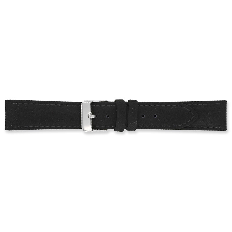 Black, velvet finish split leather watch strap with cowhide lining, steel buckle