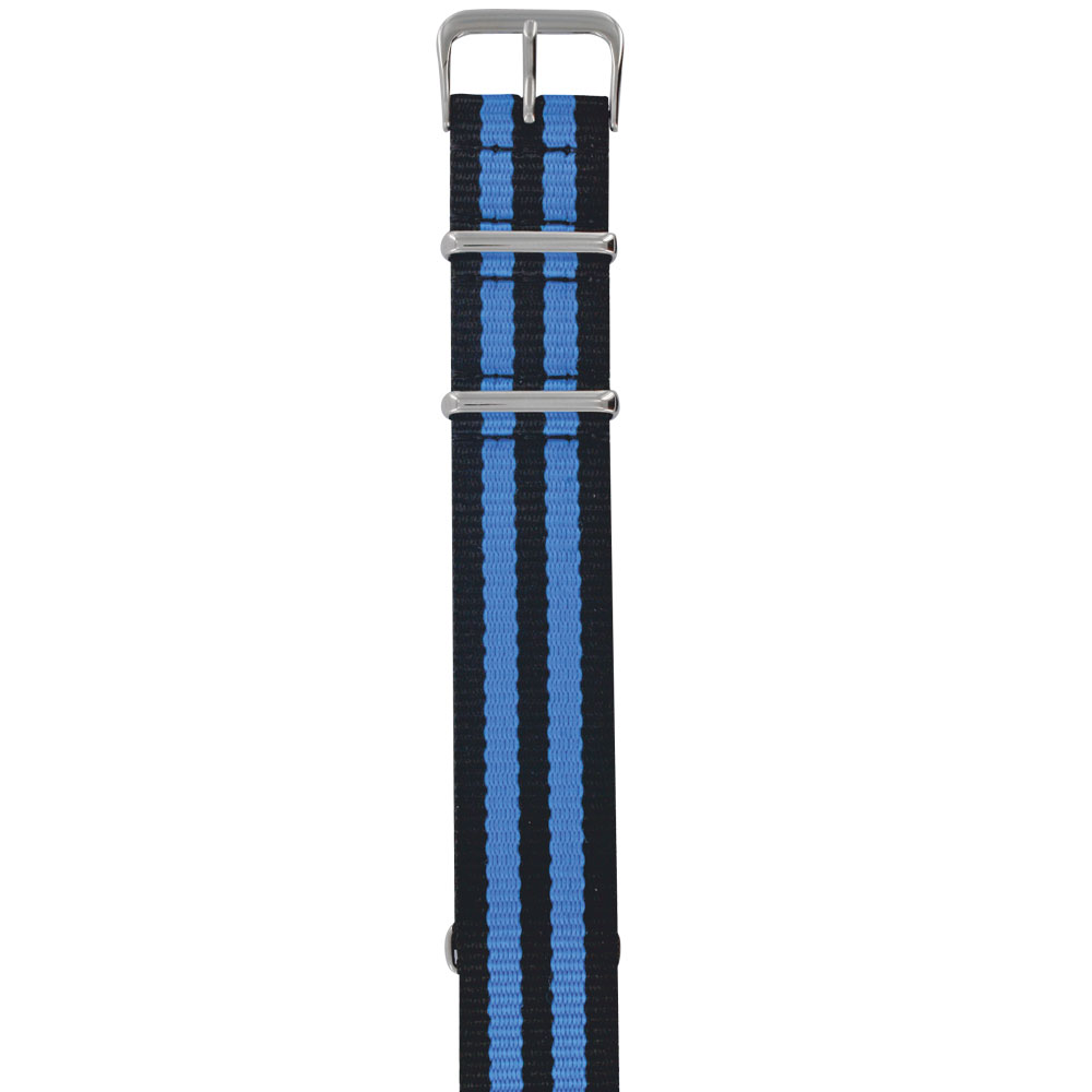 Blue and black striped nylon NATO watch strap