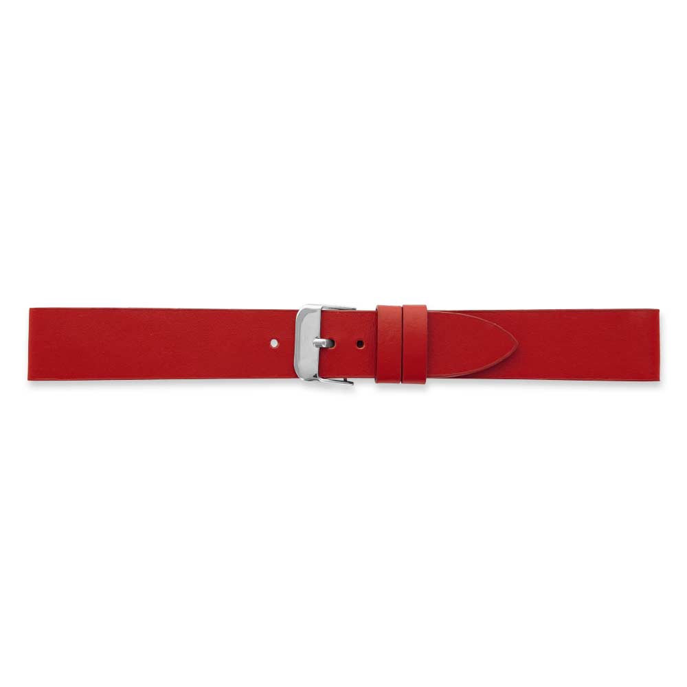Seamless cut, flat red corrected grain pigmented cowhide leather watch strap