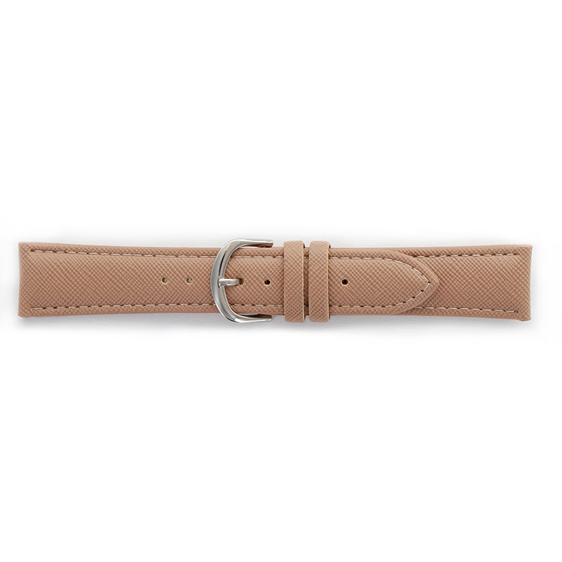 Sepia coloured synthetic watch strap with stitched seams, striated finish