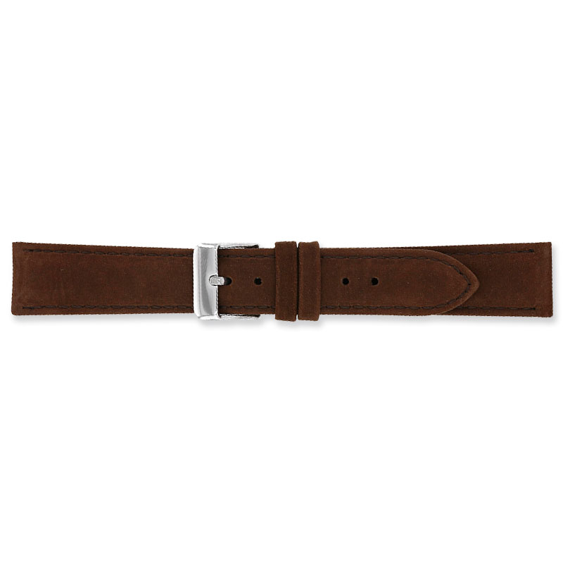 Velvet finish brown split leather watch strap and lining, steel buckle