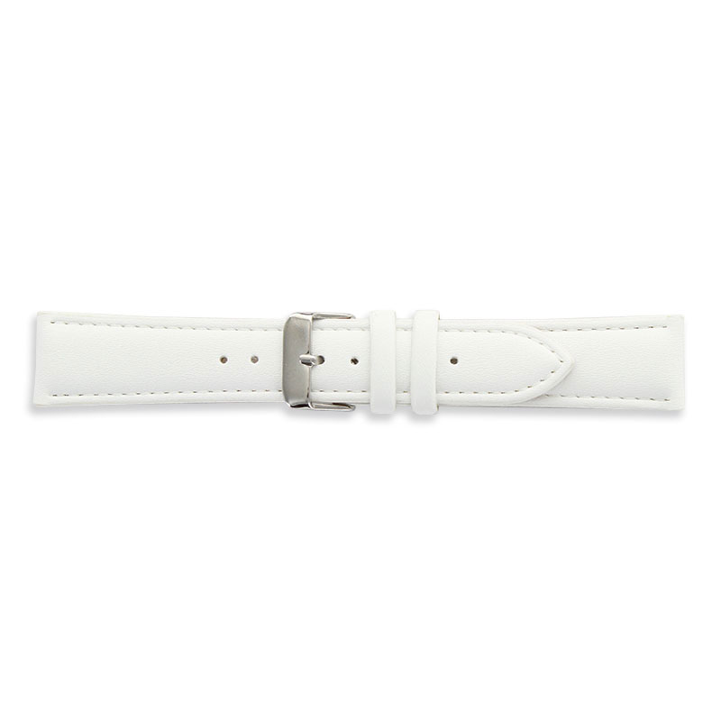 White polyurethane watch strap, smooth finish with stitched seams