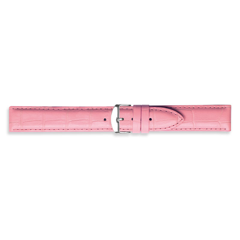 Full grain alligator finish pink pigmented cowhide leather padded watch strap, steel buckle
