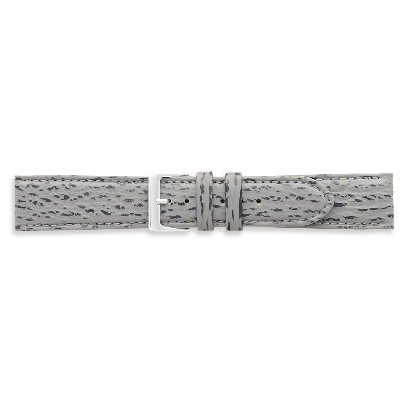 Grey pigmented genuine shark leather watch strap with aluminium buckle