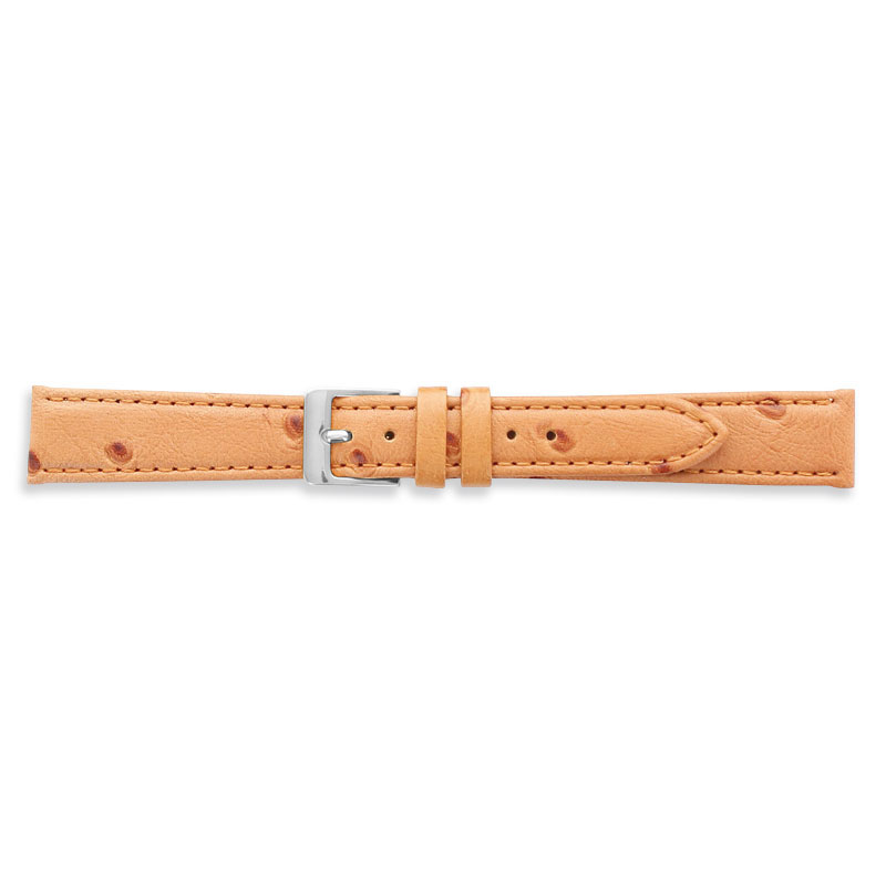 Ostrich finish premium cowhide leather watch strap, cognac colour with aluminium buckle