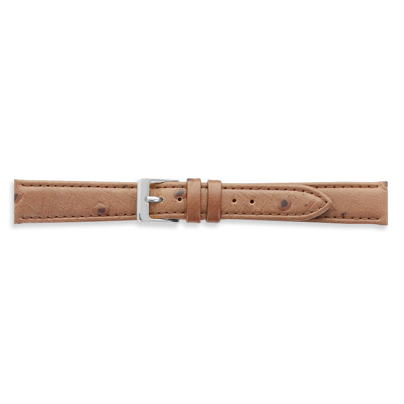 Ostrich finish premium tobacco coloured cowhide leather watch strap, aluminium buckle