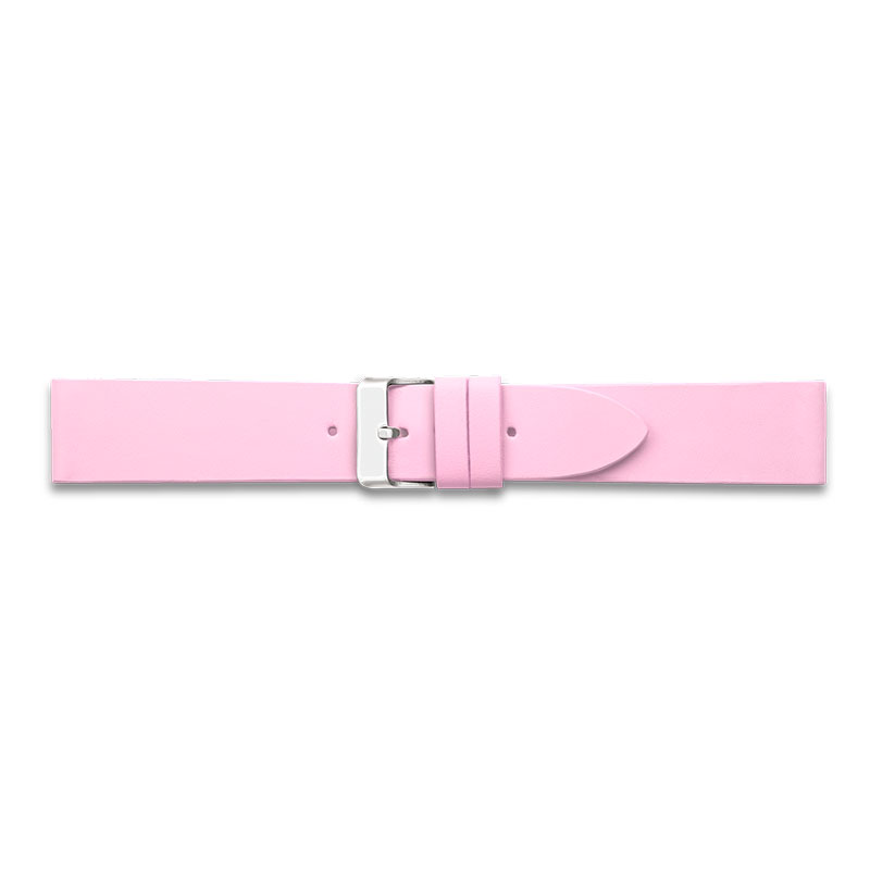 Pink seamless cut, flat corrected grain pigmented cowhide leather watch strap