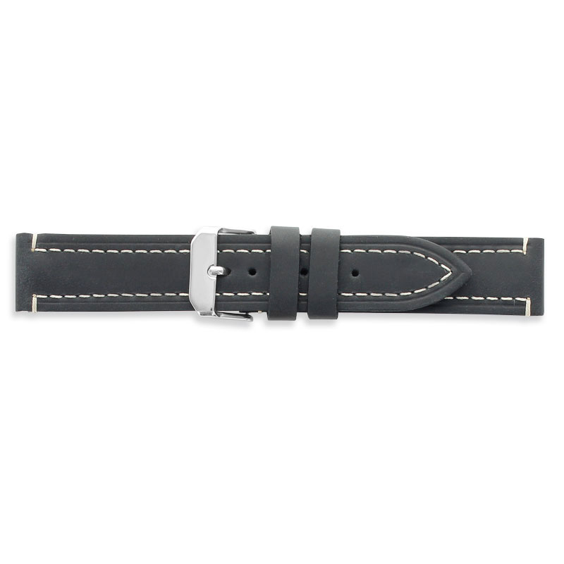 Premium quality black oiled cowhide leather watch strap, seamless cut, aluminium buckle