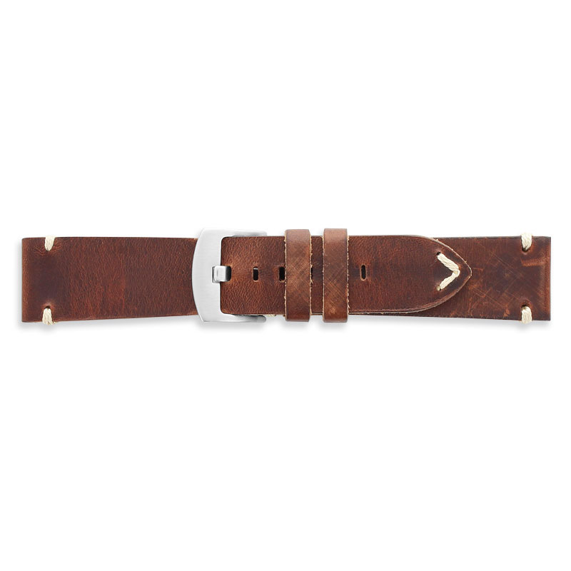 Premium quality brown cowhide leather watch strap, seamless cut, raw edges