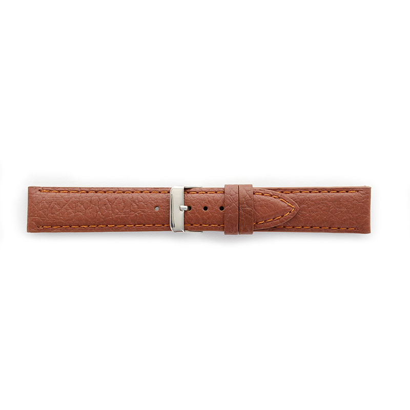 Premium quality cognac cowhide leather watch strap, coordinated stitching, steel buckle
