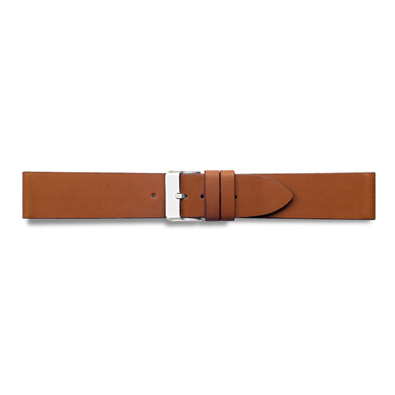Seamless cut, flat cognac corrected grain pigmented cowhide leather watch strap