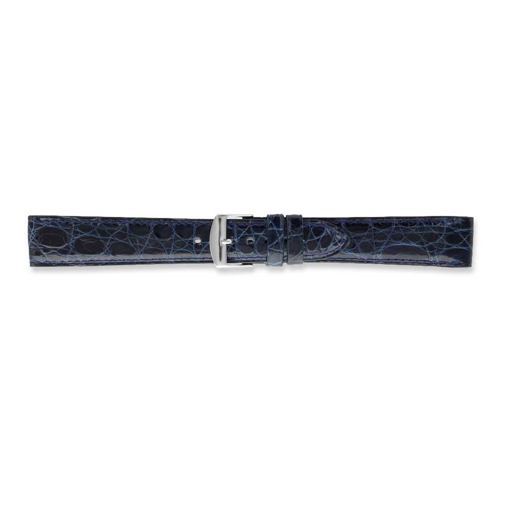 Bracelets montres cuir de crocodile flanc, couture ton sur ton, bleu