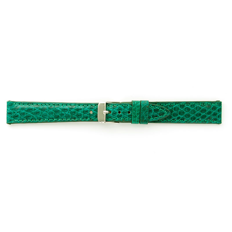 Bracelets montres cuir de lézard, couture ton sur ton, vert