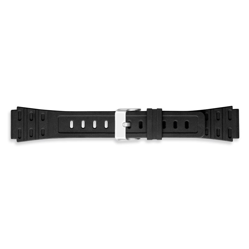 Black thermoplastic polyurethane watch strap with stainless steel buckle