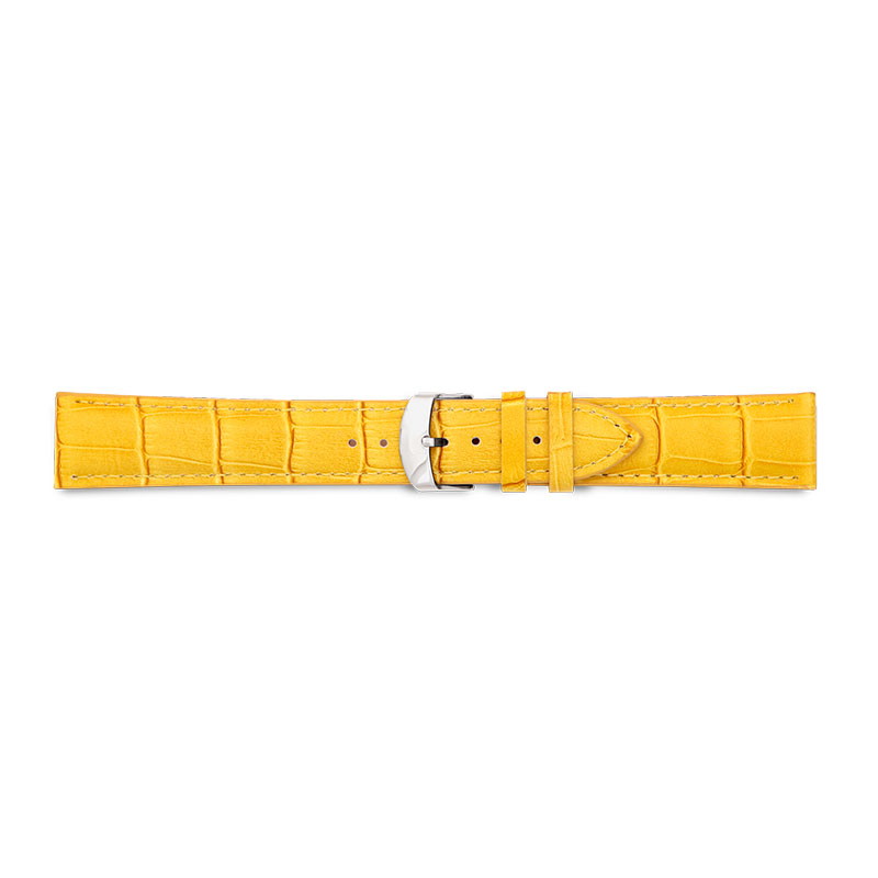 Yellow, alligator finish full grain pigmented cowhide leather padded watch strap, steel buckle