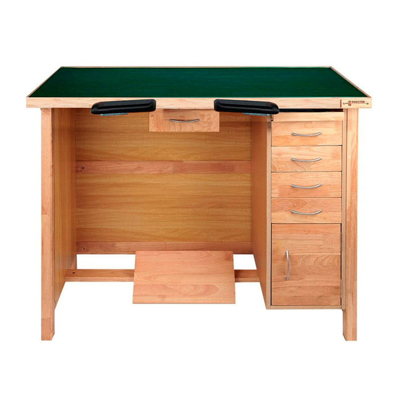 Durston hardwood single seat watchmaker\\\'s bench - 1 set of drawers (4 drawers and 1 door)