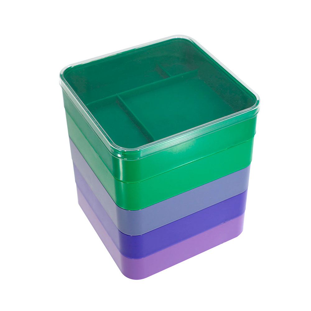 Set of 4 stackable plastic storage trays, 74 x 74 x 15 mm