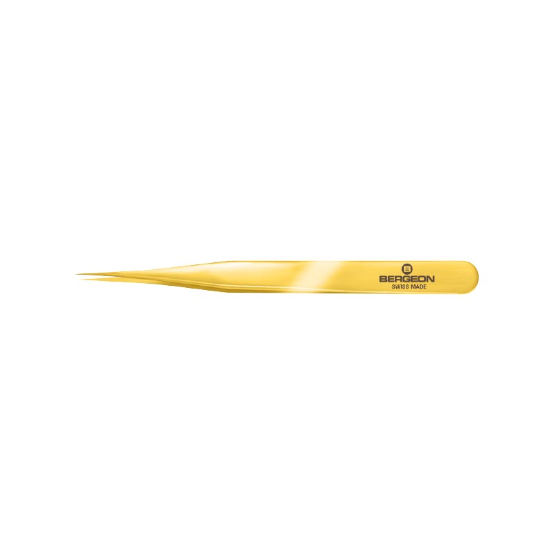 Bergeon anti-magnetic brass tweezers with flash gold-plating - strong fine tip